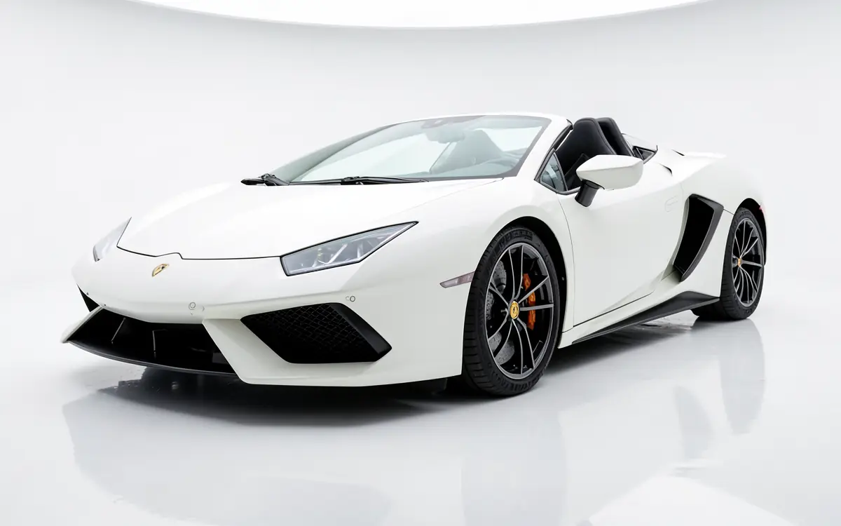 A Lamborghini Huracan Spyder in a white photo studio (illustrative, generated).