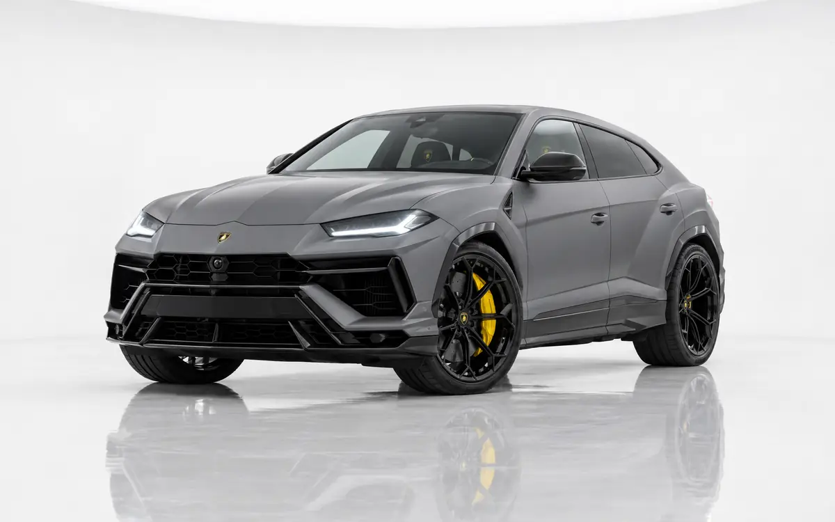 A Lamborghini Urus in a white photo studio (illustrative, generated).